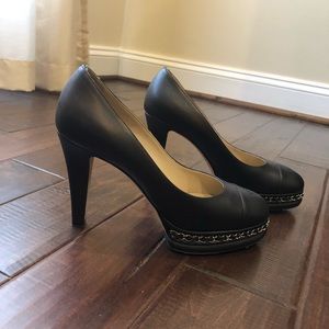 Chanel Classic Black Leather Chain Platform Pumps